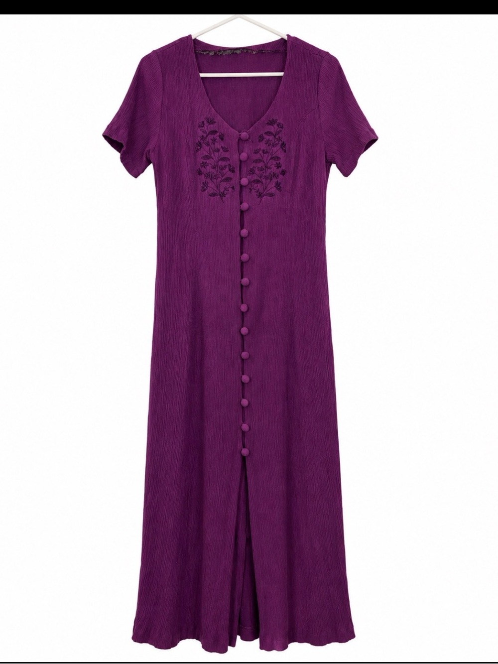 Vintage Purple Embroidered Maxi Nightgown House Dress Stretchy 16–20